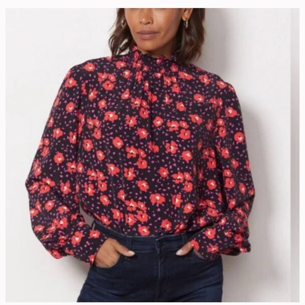 Evereve Sanctuary Floral Blouse in Black with Red and Pink Accents